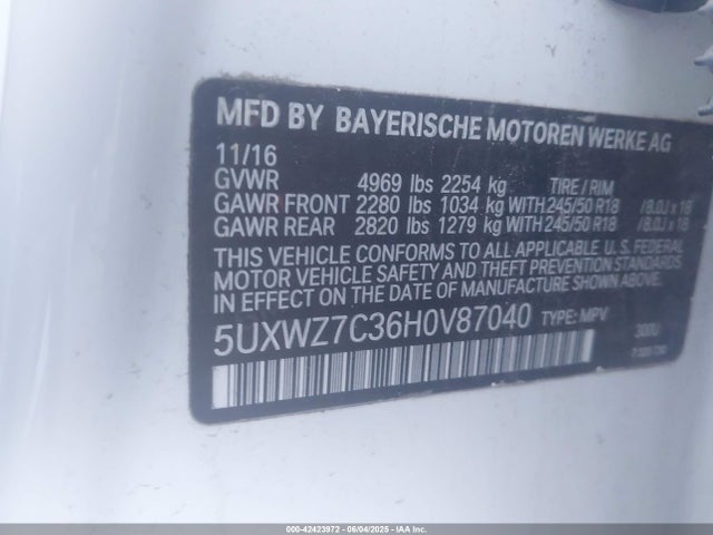 5UXWZ7C36H0V87040 BMW 2017