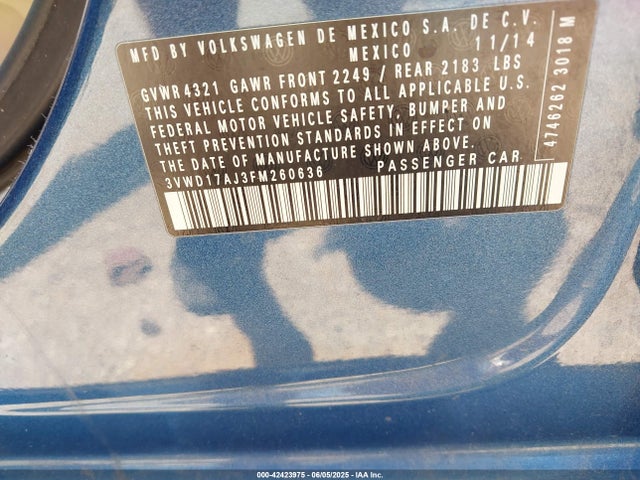 3VWD17AJ3FM260636 Volkswagen 2015