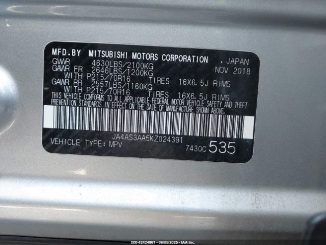 2019 MITSUBISHI ECLIPSE CROSS JA4AS3AA5KZ024391 Photo 8