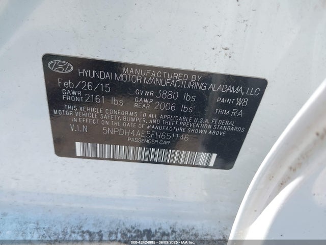 5NPDH4AE5FH651146 Hyundai dohc mpi nu