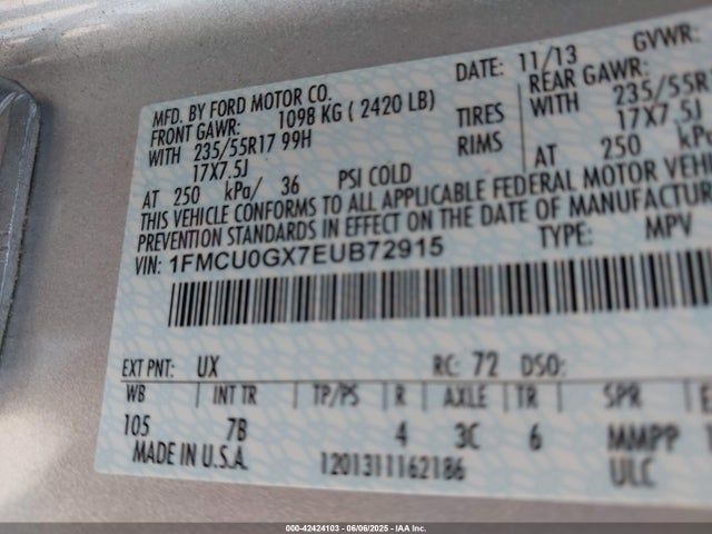 1FMCU0GX7EUB72915 Ford ESCAPE SE