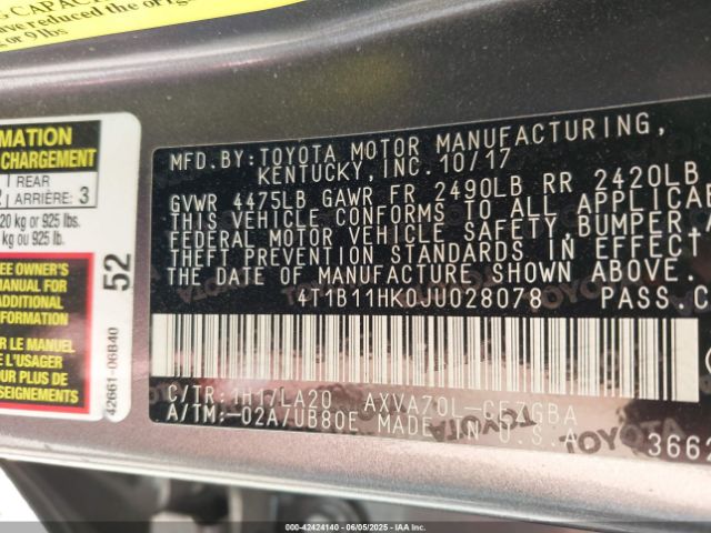 4T1B11HK0JU028078 Toyota a25a-fks
