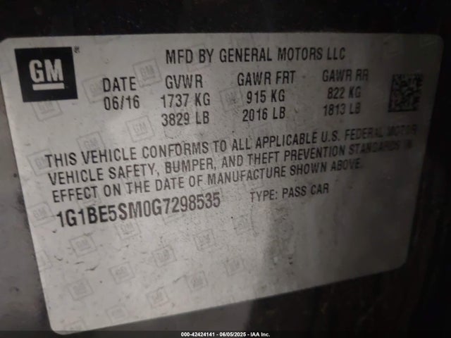 1G1BE5SM0G7298535 Chevrolet Cruze Lt Auto