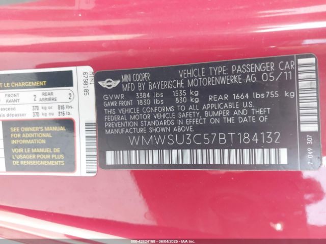 2011 MINI COOPER WMWSU3C57BT184132 Photo 8