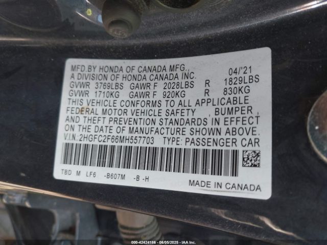 2021 HONDA CIVIC 2HGFC2F66MH557703 Photo 8