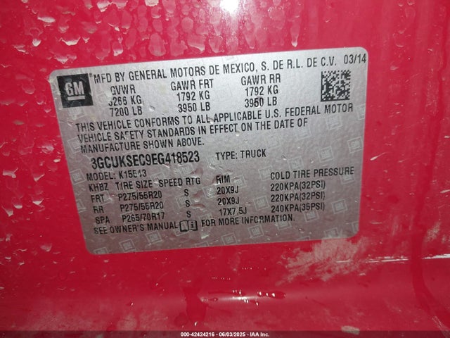 3GCUKSEC9EG418523 Chevrolet l83 - vvt, afm (active fuel management), aluminum