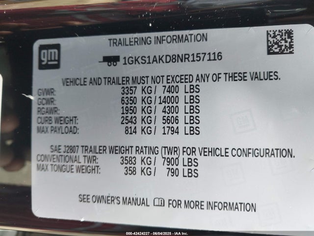Продажа на аукционе авто 2022 Gmc Yukon 2wd Sle, vin: 1GKS1AKD8NR157116, номер лота: 42424227