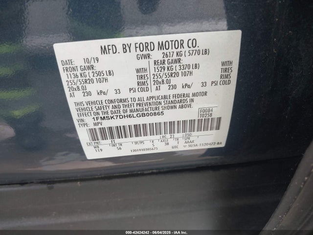 1FMSK7DH6LGB00865 Ford Explorer