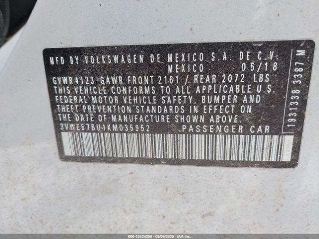 3VWE57BU1KM035952 Volkswagen Jetta 1.4t Sel