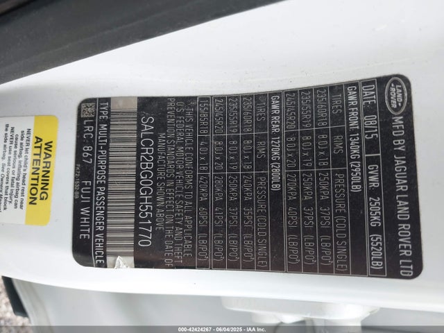 SALCR2BG0GH551770 Land Rover gtdi lev3 sulev30