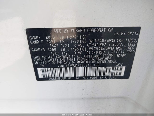 4S4WMAFD8L3400109 Subaru 2020