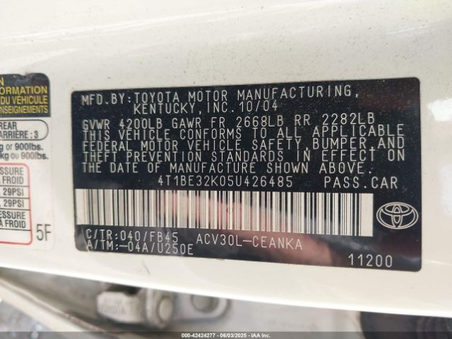 2005 TOYOTA CAMRY 4T1BE32K05U426485 Photo 8