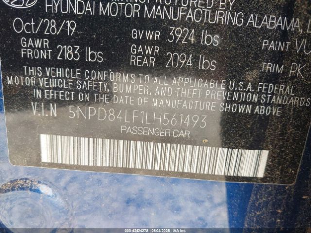 5NPD84LF1LH561493 Hyundai ELANTRA SEL