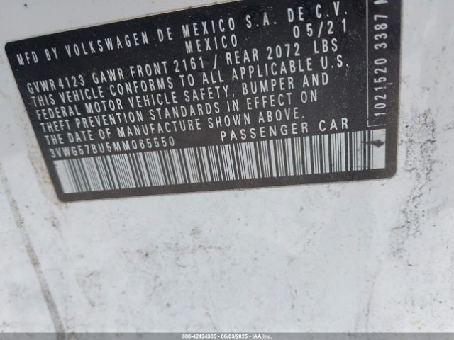 3VWG57BU5MM065550 Volkswagen Jetta 1.4t Sel Premium