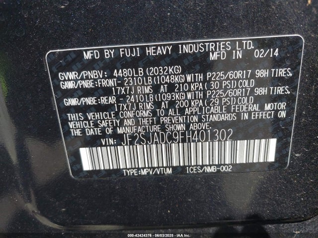 Subaru 2.5na u5 2015 JF2SJADC9FH401302 Image 9