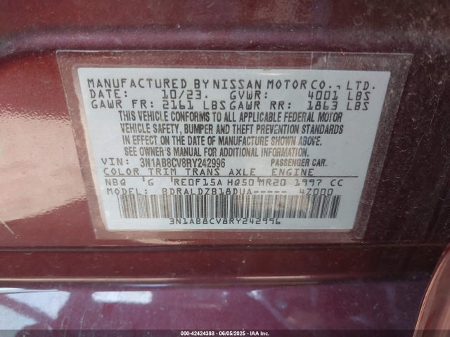 3N1AB8CV8RY242996 Nissan Sentra Sv Xtronic Cvt