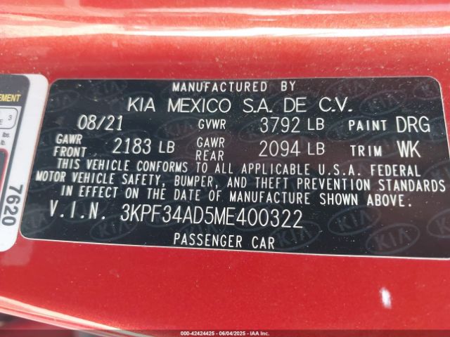 2021 KIA FORTE 3KPF34AD5ME400322 Photo 8