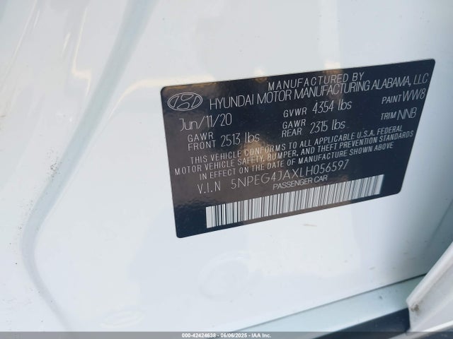 5NPEG4JAXLH056597 Hyundai SONATA SE