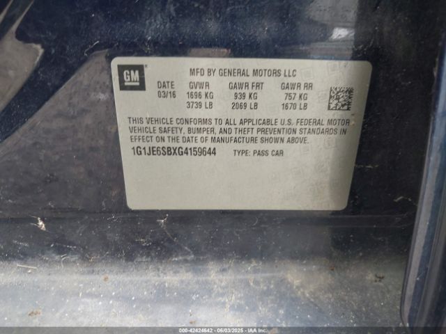 1G1JE6SBXG4159644 Chevrolet Sonic Ltz Auto