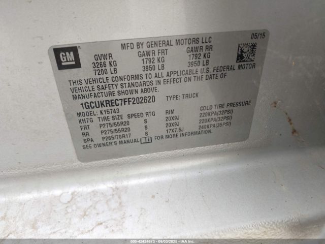 1GCUKREC7FF202620 Chevrolet Silverado 1500 1lt