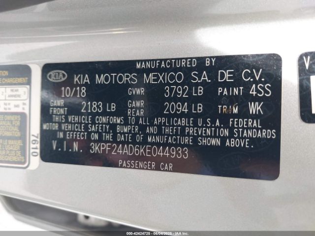 3KPF24AD6KE044933 KIA Forte Lxs