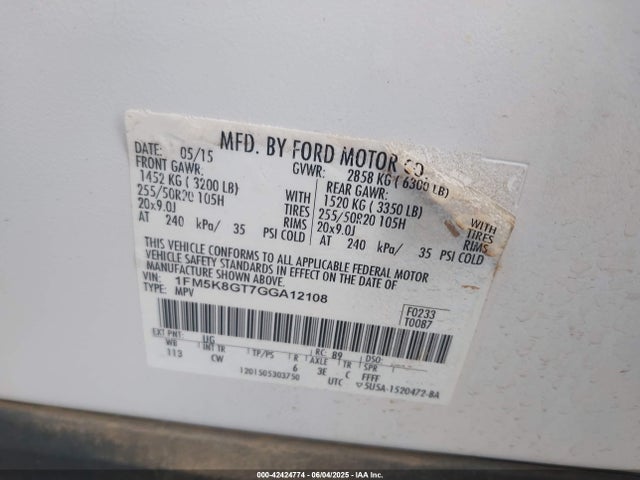 1FM5K8GT7GGA12108 Ford Explorer