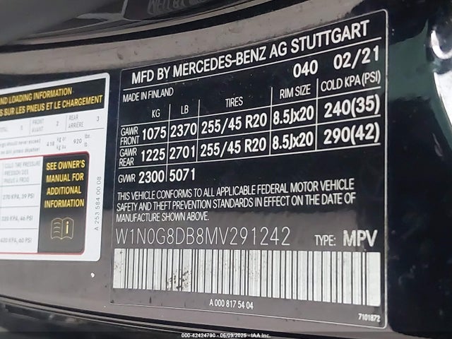 W1N0G8DB8MV291242 Mercedes-Benz m264