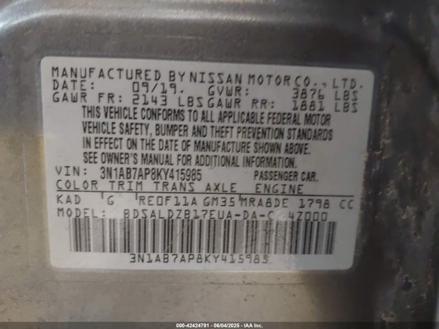 3N1AB7AP8KY415985 Nissan 2019