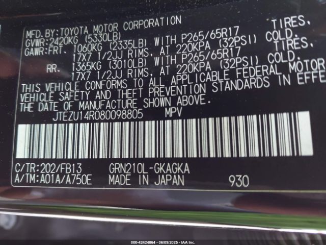 2008 TOYOTA 4RUNNER JTEZU14R080098805 Photo 8
