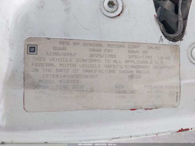 1993 GMC SIERRA 1GTEK14H0PZ536507 Photo 8