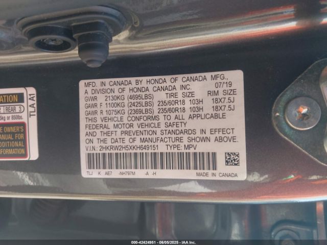 2HKRW2H5XKH649151 Honda CR-V EX