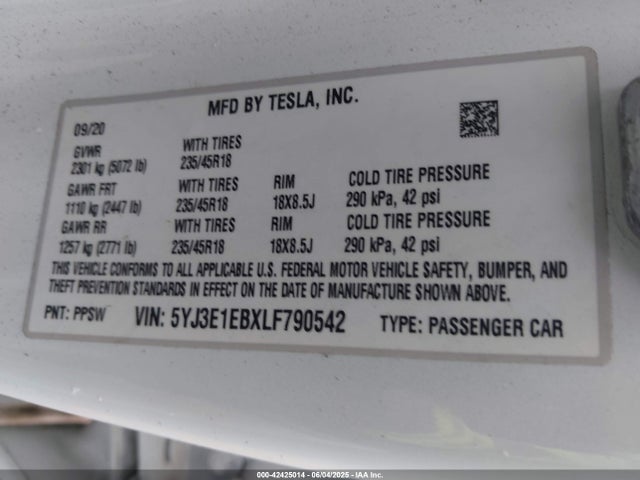 2020 TESLA MODEL 3 5YJ3E1EBXLF790542 Photo 8