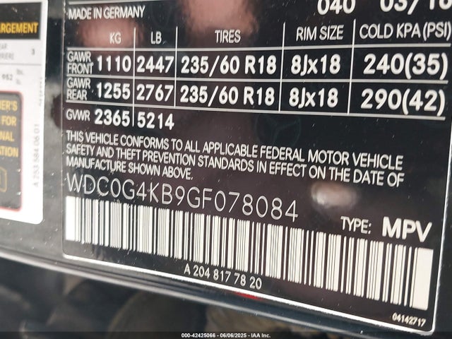 WDC0G4KB9GF078084 Mercedes-Benz m274
