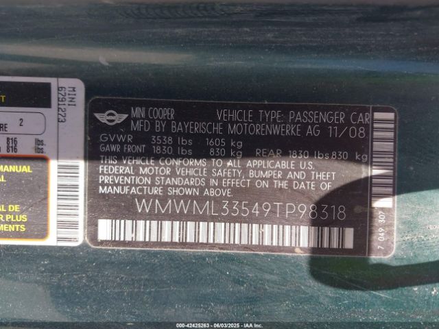 2009 MINI COOPER CLUBMAN WMWML33549TP98318 Photo 8