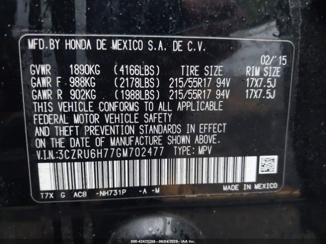 2016 HONDA HR-V 3CZRU6H77GM702477 Photo 8