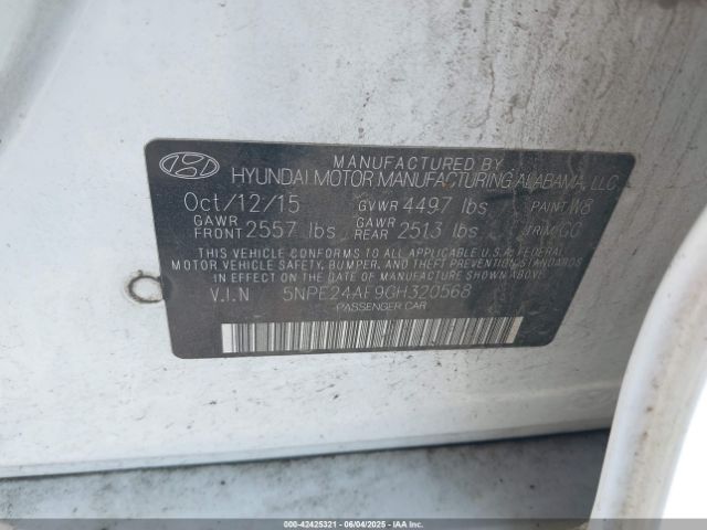 2016 HYUNDAI SONATA 5NPE24AF9GH320568 Photo 8