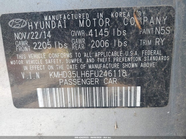 KMHD35LH6FU246118 Hyundai dohc gdi nu