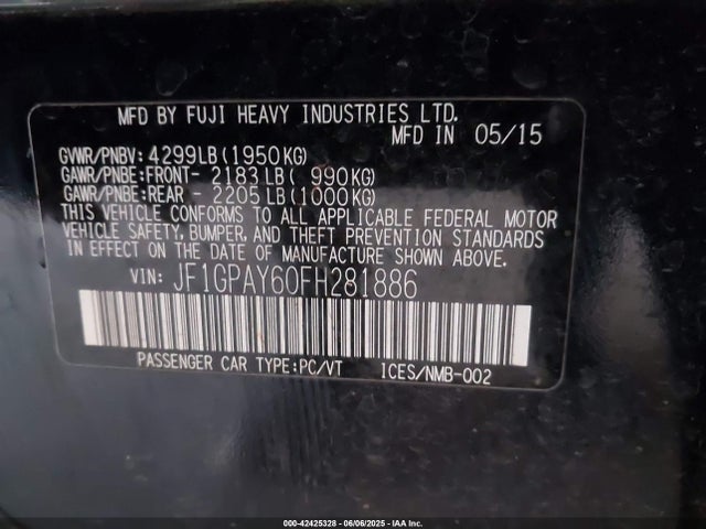 JF1GPAY60FH281886 Subaru 2.0l na