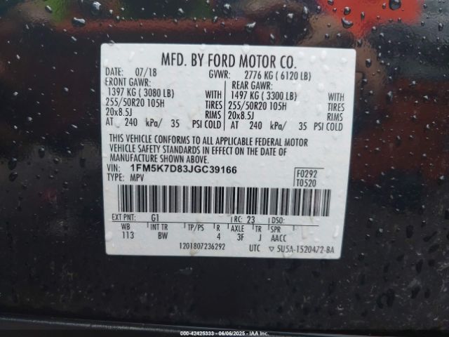 2018 FORD EXPLORER 1FM5K7D83JGC39166 Photo 8