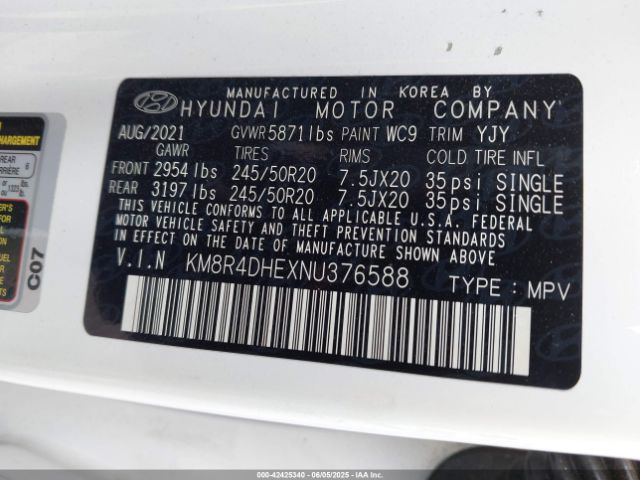 2022 HYUNDAI PALISADE KM8R4DHEXNU376588 Photo 8