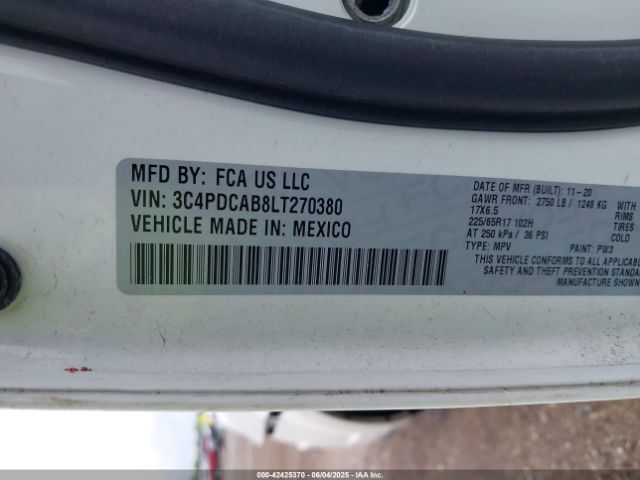 2020 DODGE JOURNEY 3C4PDCAB8LT270380 Photo 8