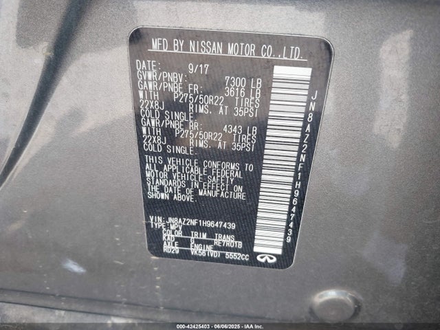 Infiniti 2017 2017 JN8AZ2NF1H9647439 Image 9