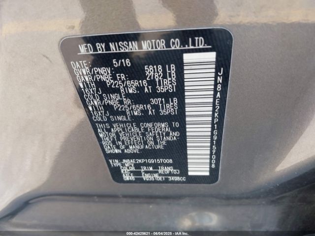 JN8AE2KP1G9157008 Nissan Quest