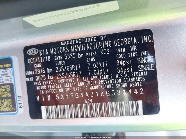 5XYPG4A31KG531442 KIA gdi theta-ii