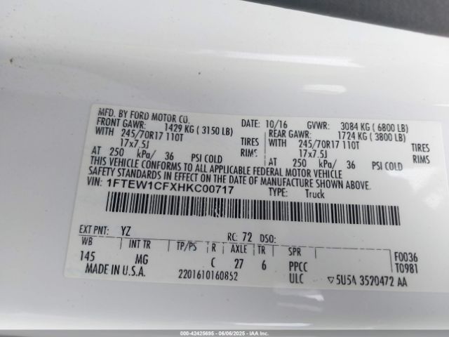 1FTEW1CFXHKC00717 Ford F-150 Xlt