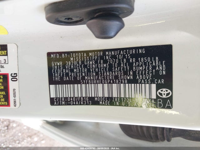 5YFBURHE0GP418298 Toyota 2zr-fe