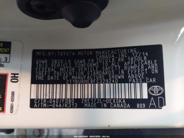 2T1BURHE8FC329240 Toyota Corolla S Plus