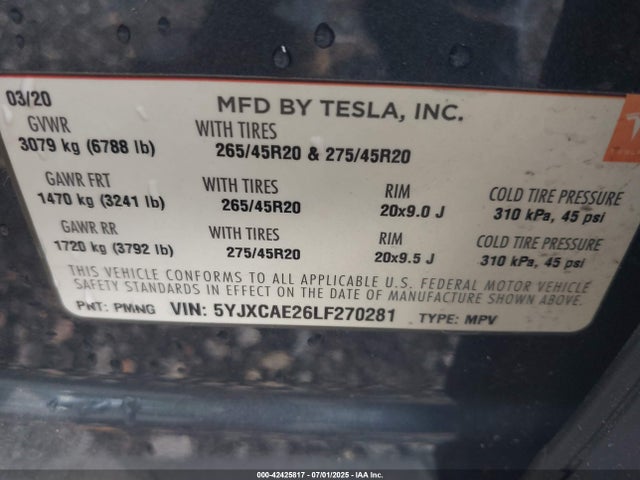 5YJXCAE26LF270281 Tesla MODEL X