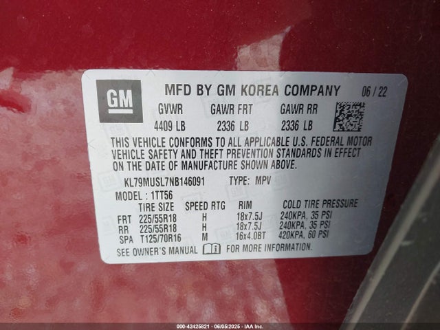 KL79MUSL7NB146091 Chevrolet l3t - l3, sidi, vvt, alum