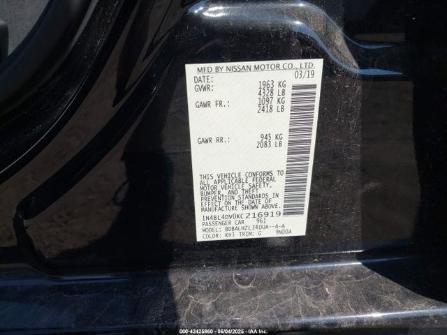 Nissan 2019 2019 1N4BL4DV0KC216919 Image 9